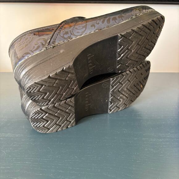 Dansko Navy Paisley Swirl Leather Comfort Clogs Size 38 - Picture 9 of 9